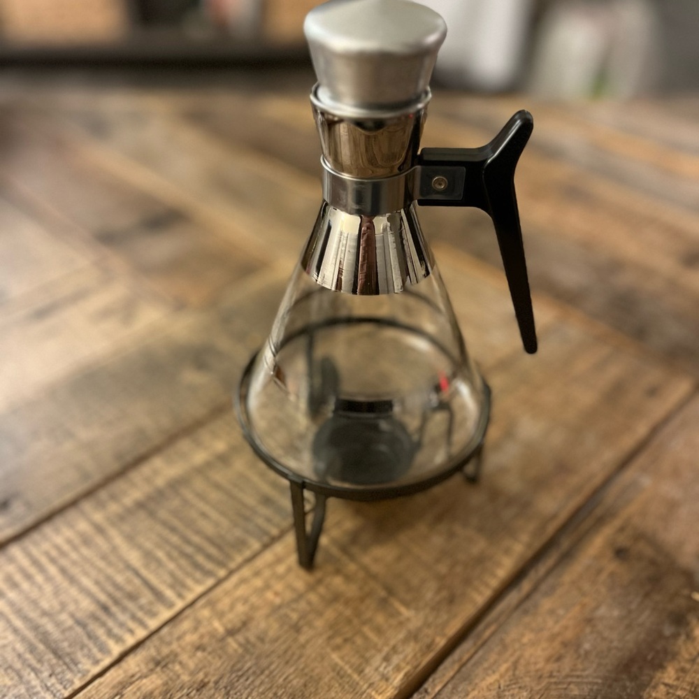 Vintage MCM Inland Glass Coffee Carafe & Warmer Stand